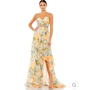 Mac Duggal Floral Strapless Maxi Dress - Yellow and Green